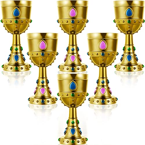 12-Piece Medieval Gold Plastic Chalice Goblets with Gemstones, 8 oz