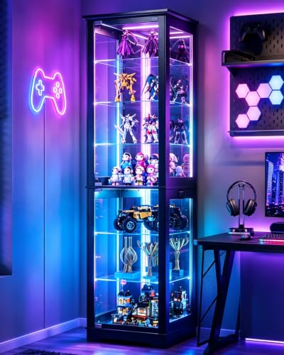 7-Tier Glass Display Cabinet with RGB LED Lights and Motion Sensor
