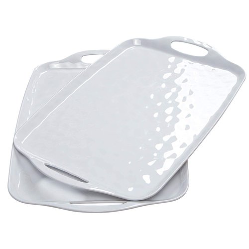 TP Serving Trays with Handles, 17 x 12 Inch Melamine Serving Platters for Food, Meat, Set of 2 Rectangular Trays for Eating, Pure White