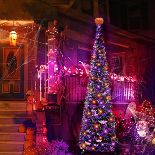 6ft Lighted Pop-Up Halloween Tree with 60 LED Lights & Bat Sequins