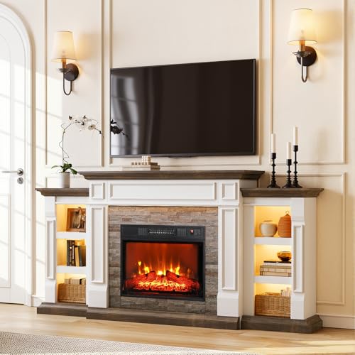 72 Inch Electric Fireplace TV Stand with Mantel and LED Lights