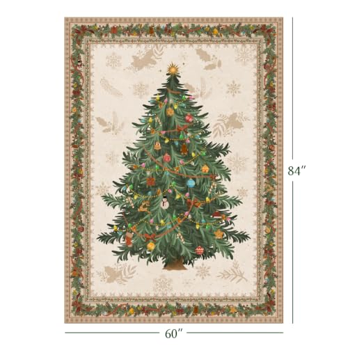 Olacotta 5x7 Beige Christmas Area Rug with Center Tree - Non-Slip, Machine Washable
