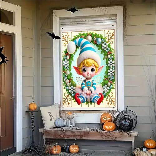 BlissYard Christmas Blue Elf Window Banner Backdrop 31x47 - Color 6