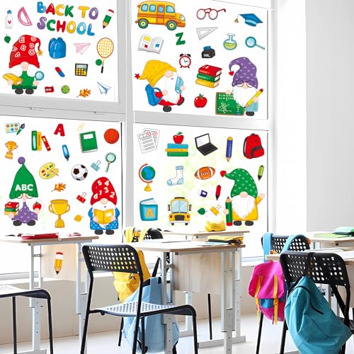 Back to School Gnome Theme Window Clings - 100 Reusable Stickers