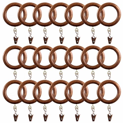 24 Pack Wooden Curtain Rings with Clips, 1.75-Inch Inner Diameter