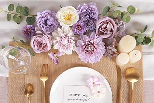 Purple Silk Artificial Flowers Box Set for DIY Wedding Bouquets & Decor