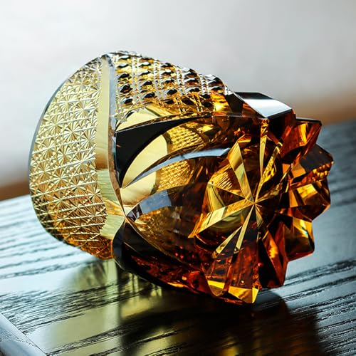 JINZHI Edo Kiriko Hand-Carved Gold Sake Glass Cup - Japanese Artisan Crystal Barware