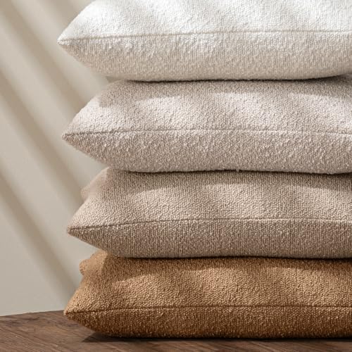 MIULEE Textured Boucle Throw Pillow Covers 20x20 - Beige, Set of 2