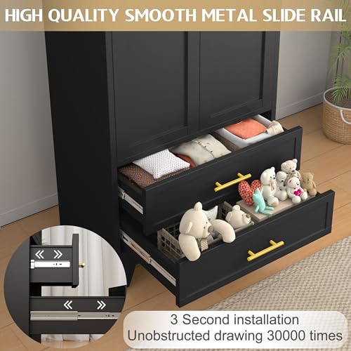 71" Metal Wardrobe Cabinet with 2 Drawers, Adjustable Shelf & Hanging Rod