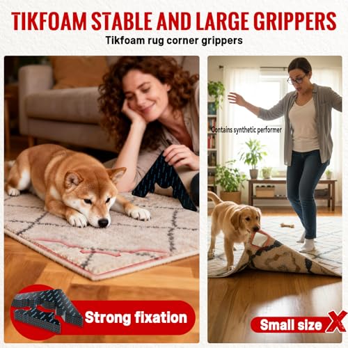 Reusable Non-Slip Rug Grippers - 8 Piece Double-Sided Carpet Tape Set