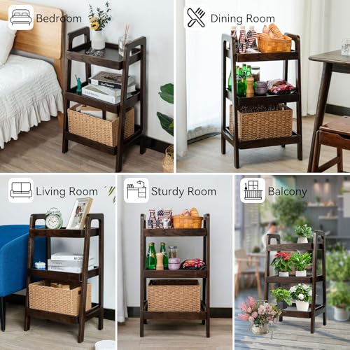 Towood Lifee Walnut 3-Tier Ladder Shelf Solid Oak Wood Storage Bookcase