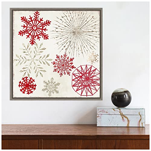 Sylvie Graywash Framed Canvas Wall Art Christmas Snowflakes II by PI Studio 16x16