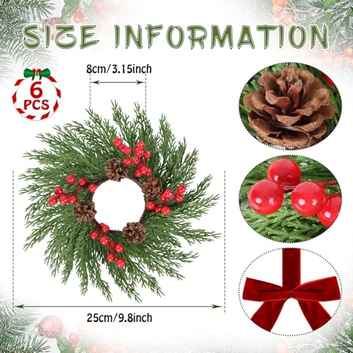 YLOLUL 6-Pack Christmas Mini Wreaths with Ribbon for Kitchen & Holiday Decor