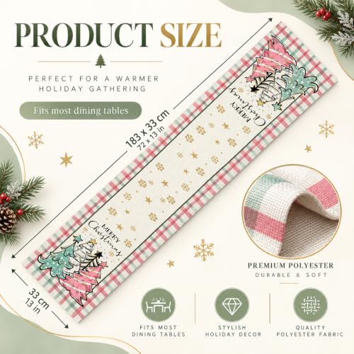 Christmas Table Runner 13x72 Inch Buffalo Plaid Snowflake Xmas Trees Decor