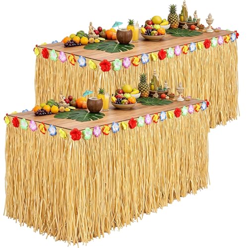 2-Pack Hawaiian Grass Table Skirts - 108" x 29.5" Tropical Party Decor