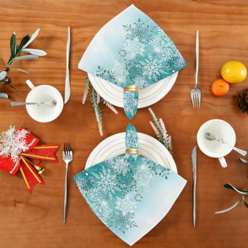 ALAZA Teal Snowflakes Christmas Cloth Napkins Set of 4 Reusable Holiday Dinner Table Decor