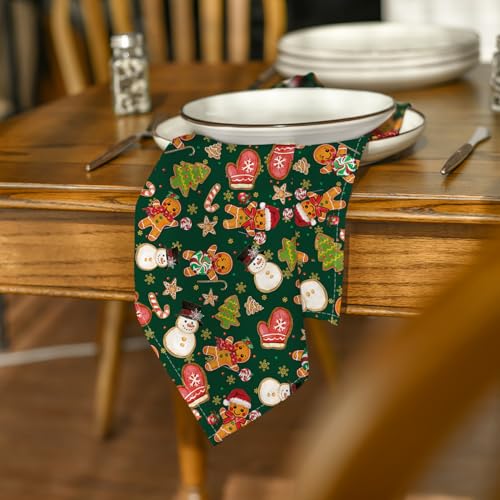 Horaldaily 18 x 18 Inch Gingerbread Napkins Set of 8 - Reusable Green Holiday Table Linen