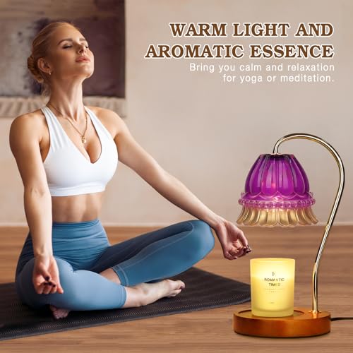 Funistree Purple Flower Candle Warmer Lamp with Timer – 2x50W, Adjustable Temp