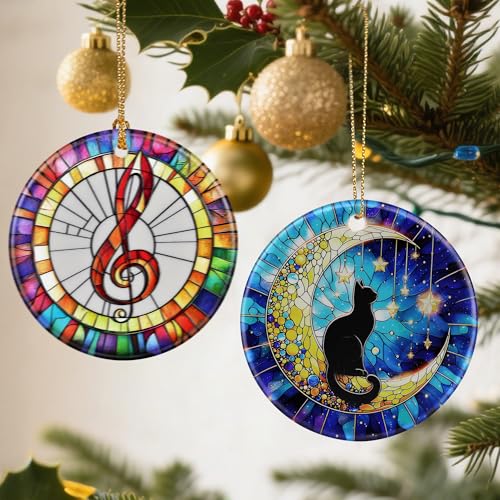 Jocidea Black Cat-moon Christmas Ornament – Ceramic Holiday Decor, Gift Boxed
