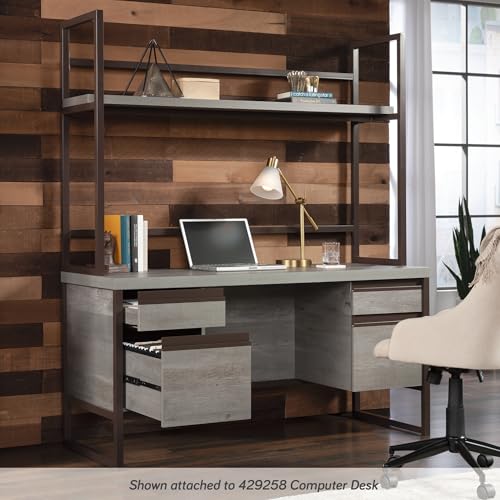 60-Inch Desk Hutch with Open Shelves, Industrial Brown & Grey Storage