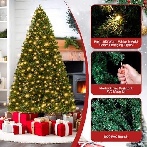 6ft Pre-Lit Artificial Christmas Tree with 250 Warm LED Lights & 1,000 Tips