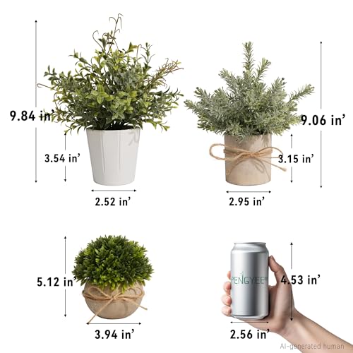 4-Pack Small Artificial Plants in White Pulp Pots - Farmhouse Decor