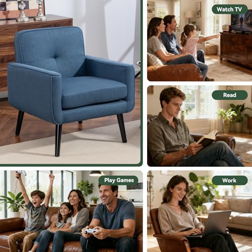 Mid-Century Modern Accent Chair, Fabric Reading Armchair with Wood Frame