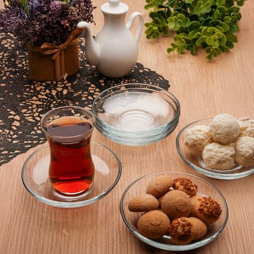 Glass Saucer Plates Set of 6 - Coffee & Tea Side Dishes, Small Appetizer Plates