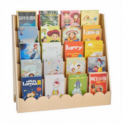 5-Tier Scalloped Montessori Bookshelf for Kids Wooden Book Organizer