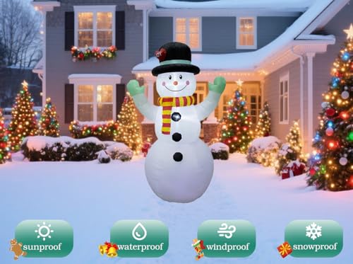 8FT Inflatable Snowman Christmas Decoration - Blow Up Snowman with LED Lights - Red, Yellow, Blue, Black, White