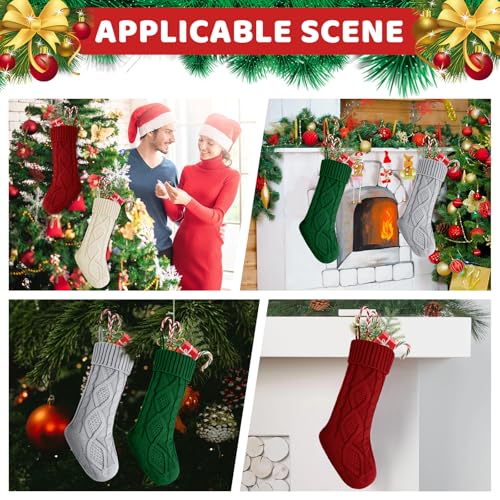 Large 18-Inch Knitted Christmas Stockings, 2-Pack Farmhouse Holiday Decor