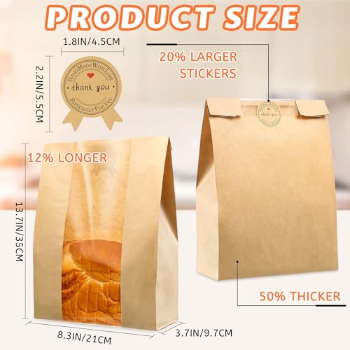 Kraft Paper Bread Bags with Window for Homemade Sourdough Bread, 50 Pack