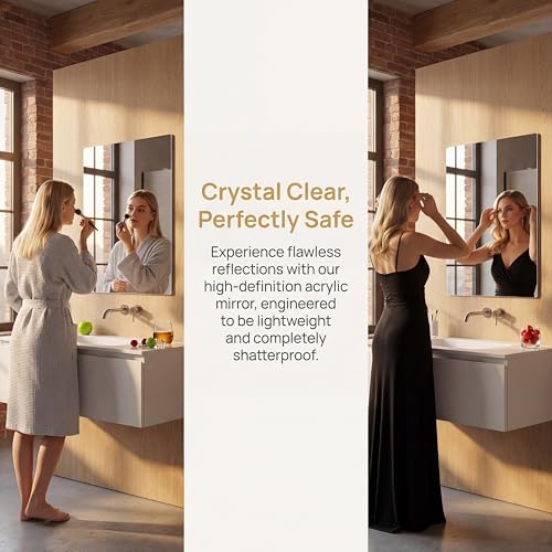 Shatterproof Acrylic Mirror Tiles - 8x12 Inch Self-Adhesive Wall Sheets (4 Pcs)