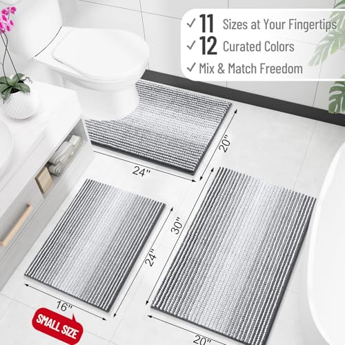 OLANLY Striped Chenille Bathroom Rug 30x20 Grey Absorbent Bath Mat
