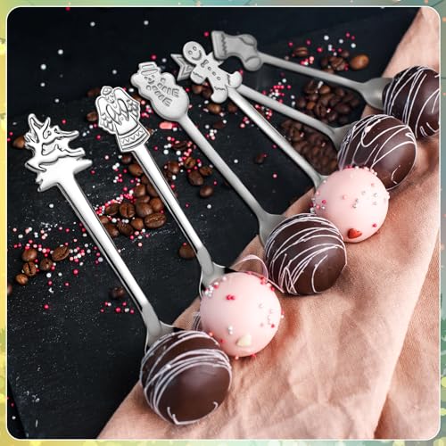 Potchen 24Pcs Christmas Stainless Steel Hot Chocolate Spoons with 6 Styles for Dessert & Baking
