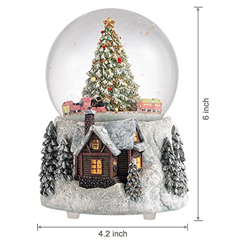 Automatic Revolving Train Musical Snow Globe with LED Lights - 4 Inch