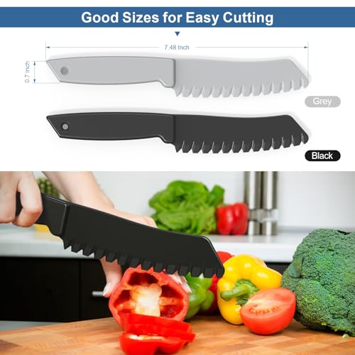 2-Piece Plastic Kitchen Knife Set with Serrated Blade for Kids and Fruit Cutting