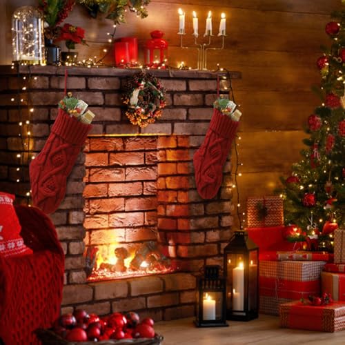 Cable Knit Christmas Stocking 18 Inch - Burgundy Holiday Fireplace Decor