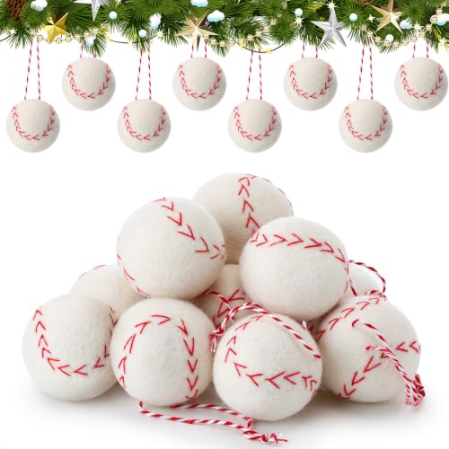 Novabright Felt Baseball Christmas Tree Ornaments 12 Pack, Handmade Wool Decor with Hanging Rope for Holiday, Gift for Baseball Fans