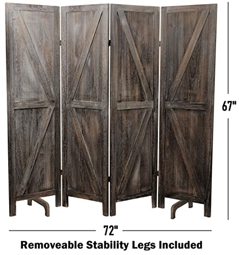4-Panel Solid Wood Room Divider – Rustic Barn Door Folding Privacy Screen