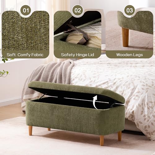 39.4-Inch Upholstered Storage Ottoman Bench with Wooden Legs