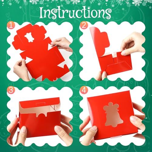 AmazingSpark 48 Pack Christmas Cookie Boxes with Windows - Red & Green Bakery Gift Cases for Holiday Treats
