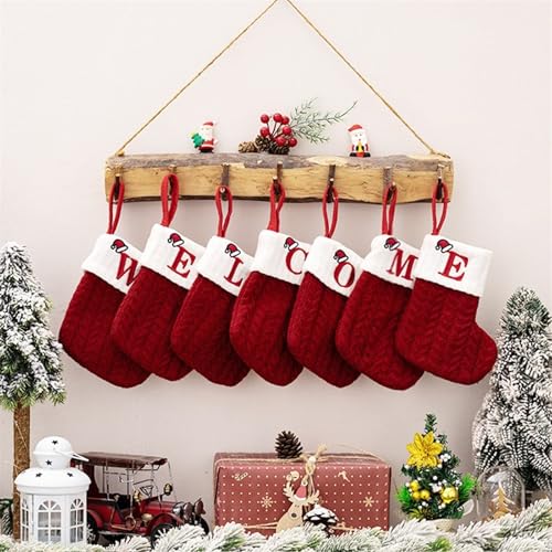 NUVCELKA Christmas Stocking Letters A-Z Red Cable Knit Mini Personalized Name Embroidered Y Variation