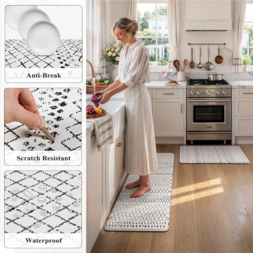 2-Piece Cushioned Anti-Fatigue Kitchen Mat Set, Waterproof Non-Slip Rugs