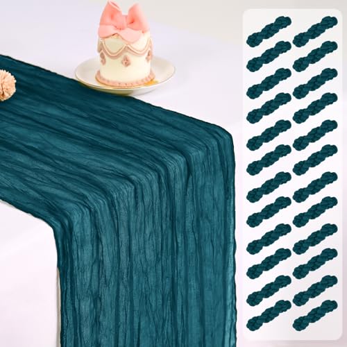 Pesonlook 24 Pack Teal Cheesecloth Table Runner 17.7x108 Inch for Wedding & Party Decor