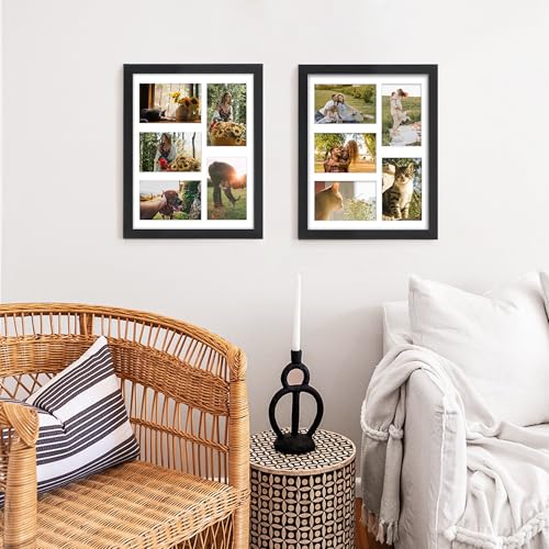 11x14 Collage Picture Frame with Mat - Displays Five 4x6 Photos - Black