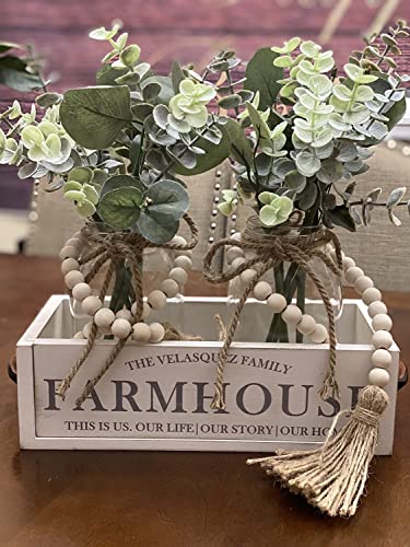 58-Inch Farmhouse Wood Bead Garland with Tassel for Boho Home Decor