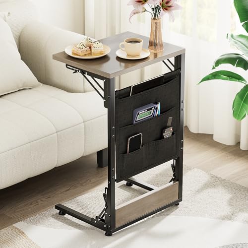 Folding C-Shaped Side Table with Storage Bag - Slim Tray for Couch and Bed
