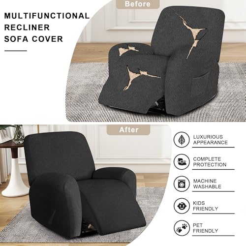 Stretch Recliner Chair Covers - 4 Piece Washable Furniture Protector