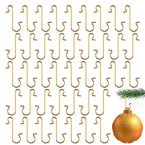 100 Pack Christmas Ornament Hooks - Metal Wire Hangers for Tree Decorations, Gold